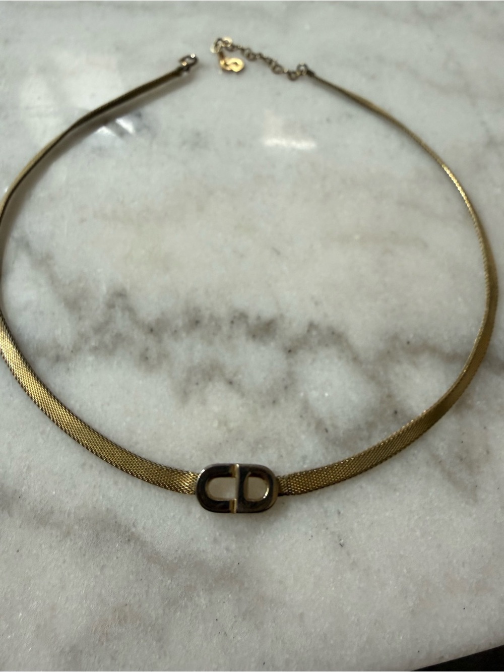 Dior Gold Tone Mesh Choker with CD Logo - Picture 3 of 11